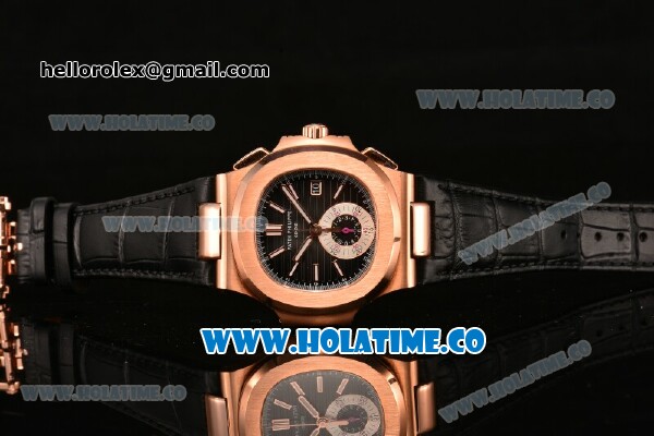 Patek Philippe Nautilus Chrono Swiss Valjoux 7750 Automatic Rose Gold Case with Stick Markers and Black Dial - 1:1 Original (BP) - Click Image to Close